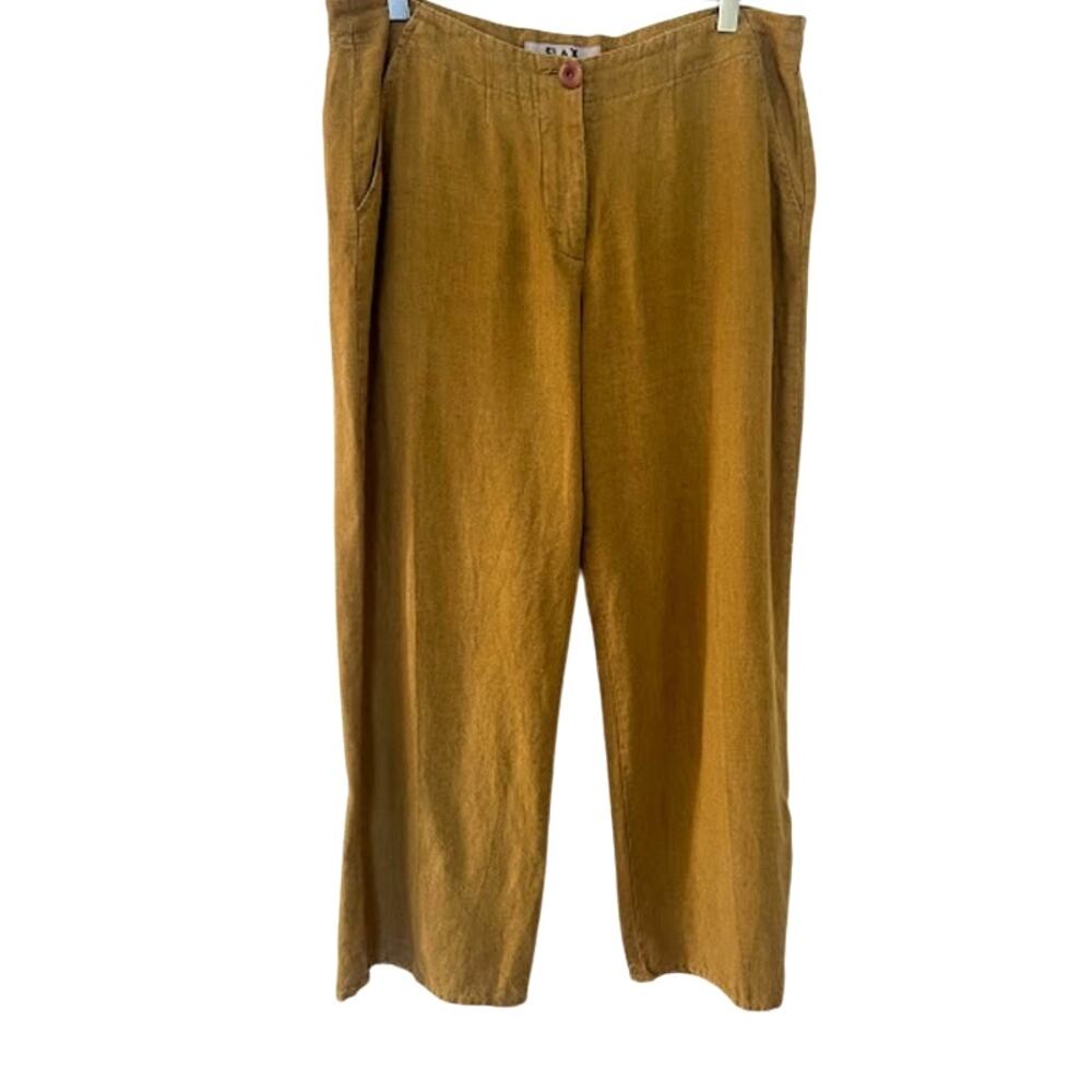 Flax Women's Linen Ankle Length Pants S Mustard Yellow High Rise